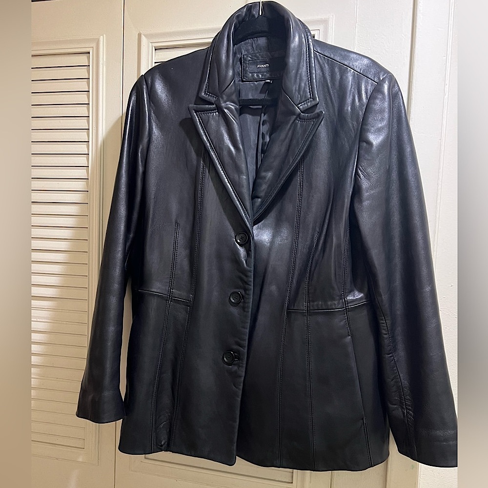 AVANTI Black Leather Button down Jacket/ blazer Coat | XL 100% genuine leather